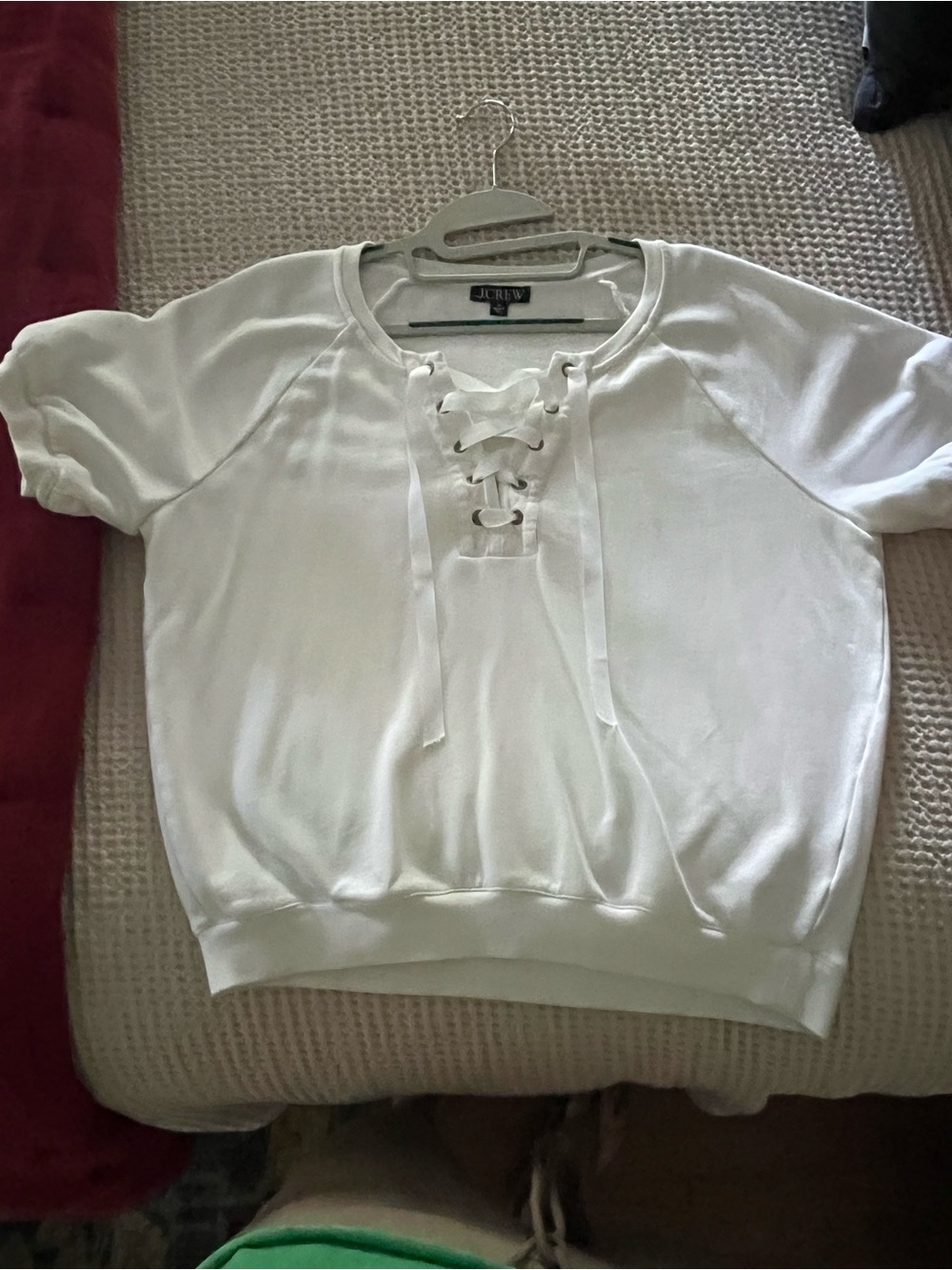 J. Crew White Lace-Up Short Sleeve Sweatshirt